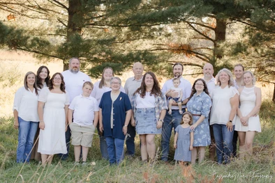 A large family group during a photo session in Omaha, NE